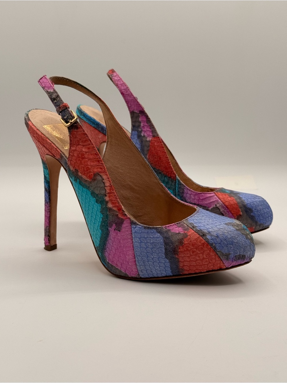 Dolce Vita Multicolor Snakeskin Slingback Heels | Pointed Toe Statement Stiletto - Picture 13 of 17